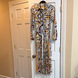 Anthropologie Multicolor Geometric Long Sleeve Maxi Dress